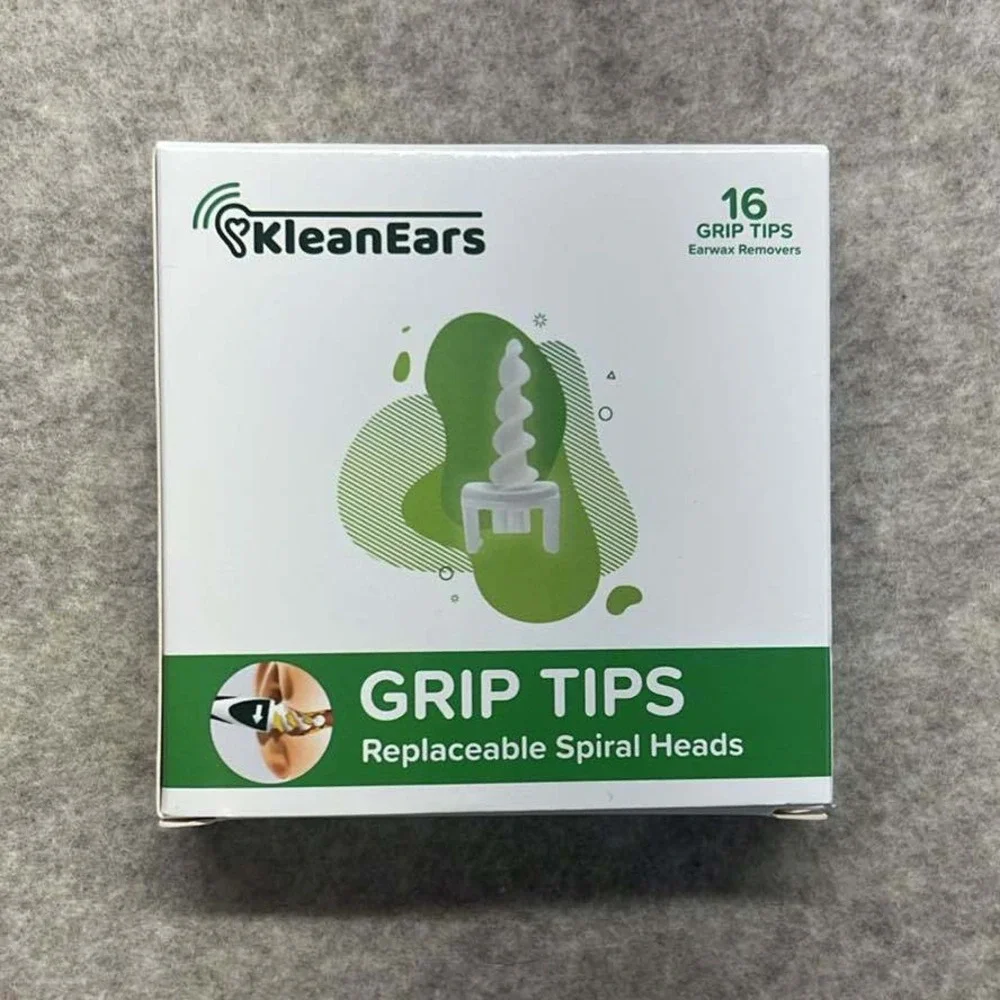 KleanEars Grip Tips Earwax Remover Kit 16 Replaceable Spiral Heads White Green